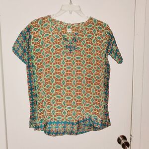 Silk Oversized Short Sleeve Abstract Print…